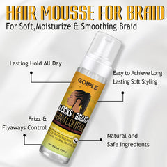Goiple mousse being applied to braids for smooth, frizz-free results.