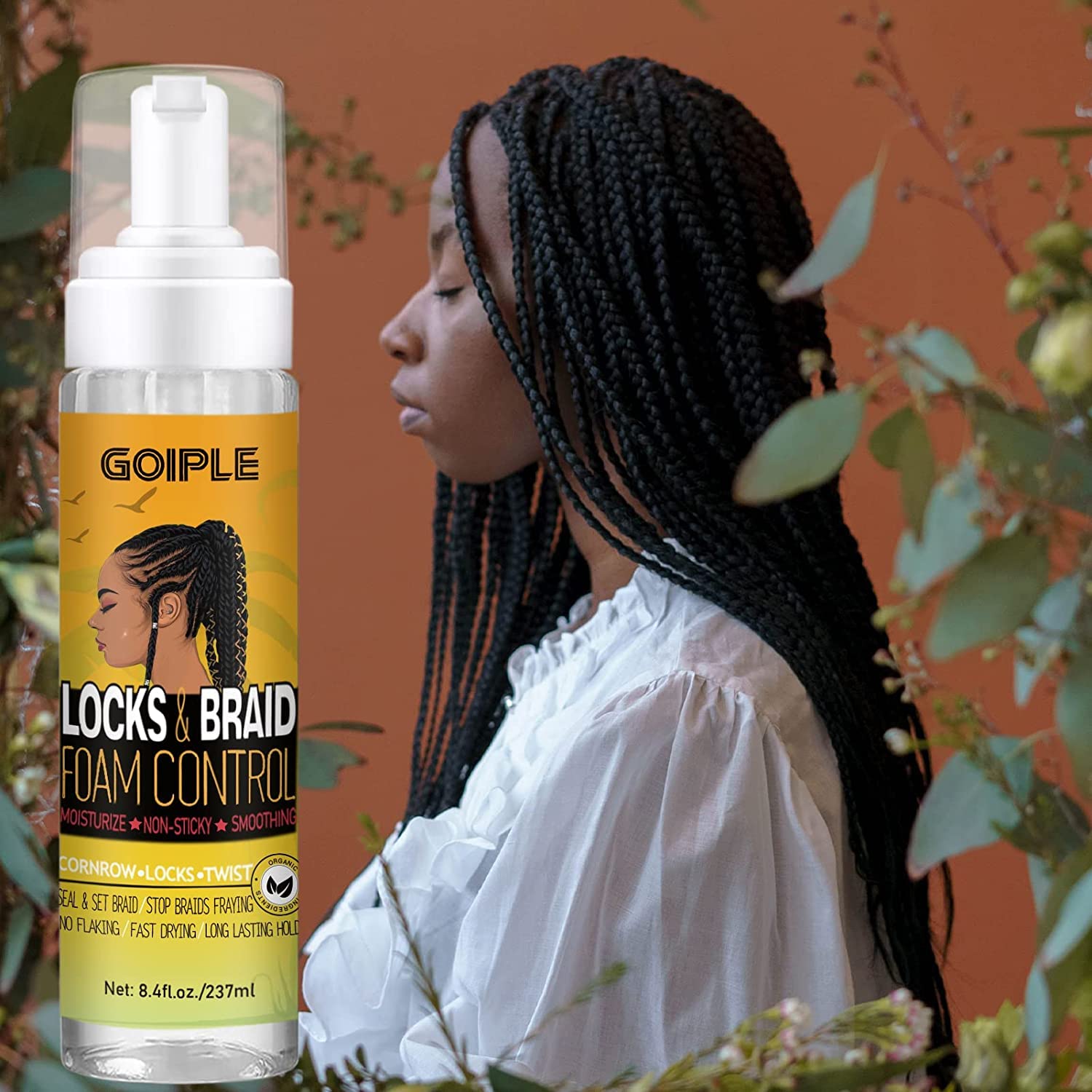 Completed braids with a healthy shine using Goiple foam.