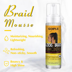 Goiple braid mousse gently worked into braids for lasting soft style.