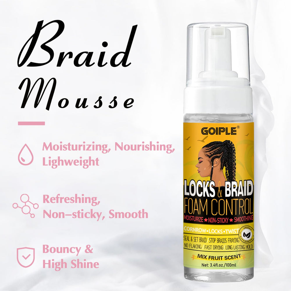 Goiple braid gel bottle with strawberry scent preserves braids and adds shine.