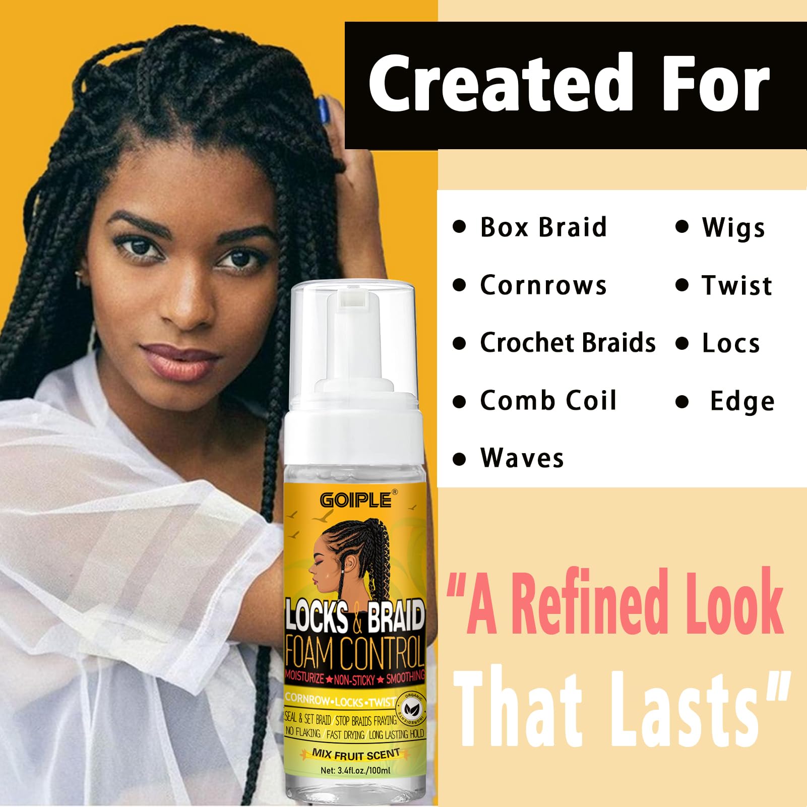 Goiple braid-mousse pack highlights lightweight foam for lasting texture