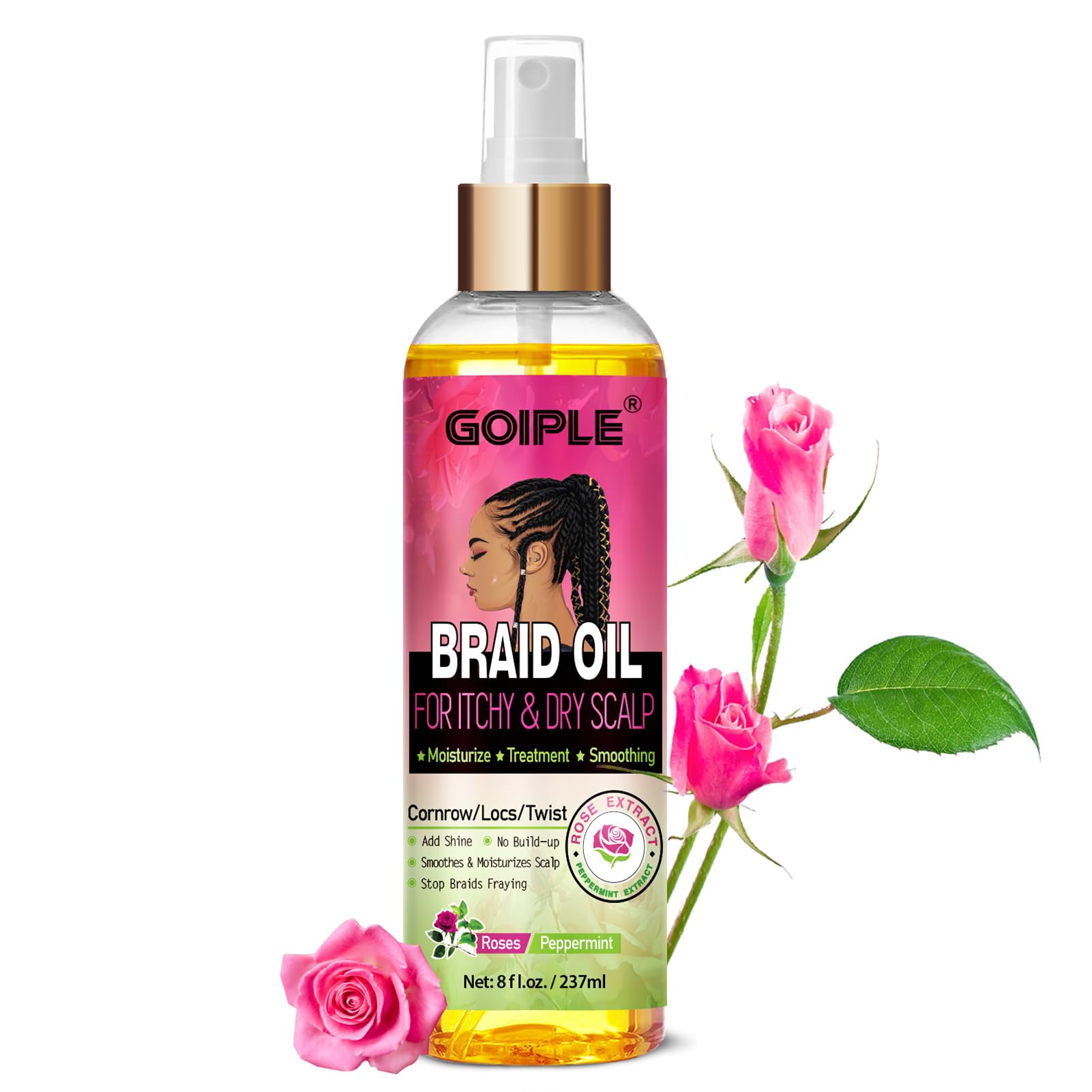 Goiple Braid Oil soothes itchy scalp for braided styles.