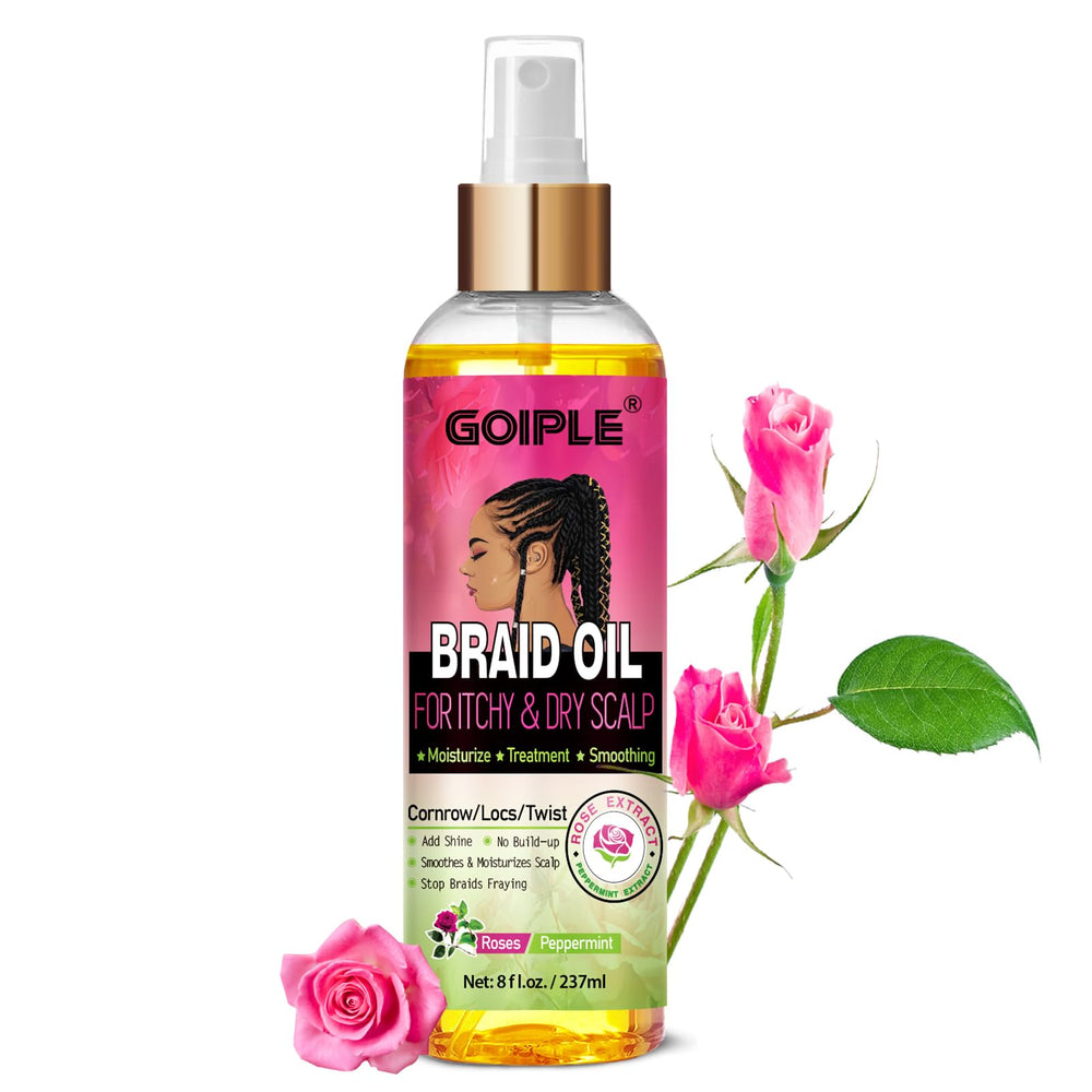 Goiple Braid Oil soothes itchy scalp for braided styles.