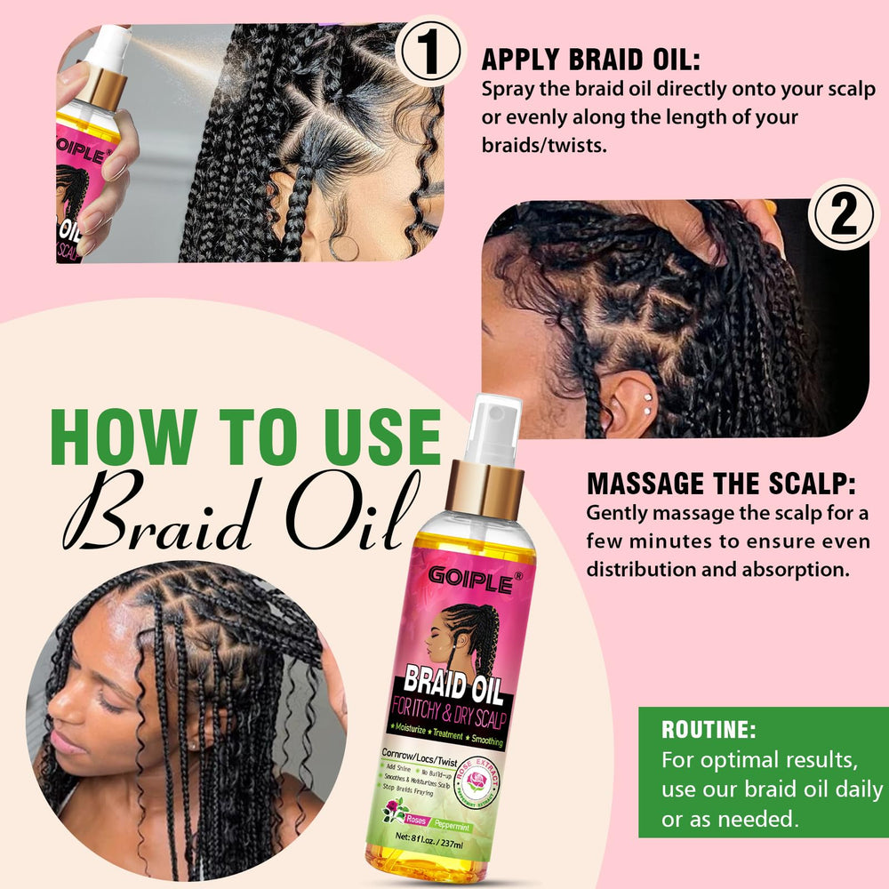 Goiple Braid Oil nourishes locs and twists for smoother styles.