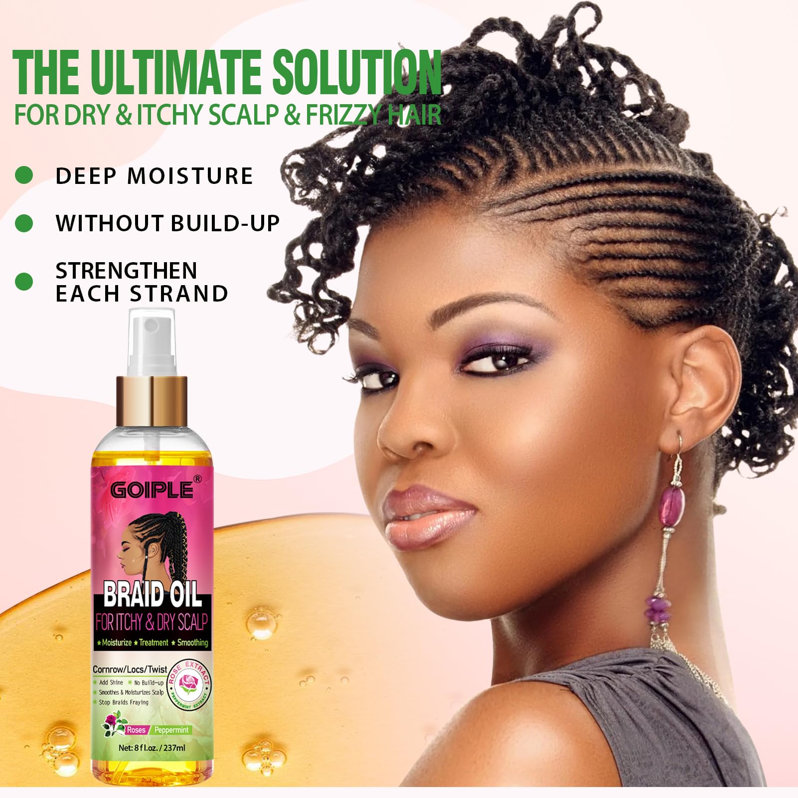 Goiple Braid Oil adds shine and tames frizz on braids.