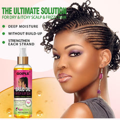 Goiple Braid Oil adds shine and tames frizz on braids.