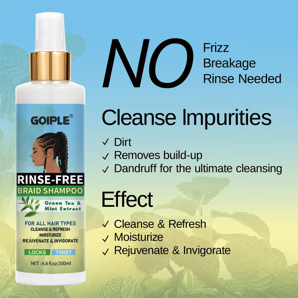Goiple Braid Shampoo foaming-cleanse demonstrates gentle cleansing without water.