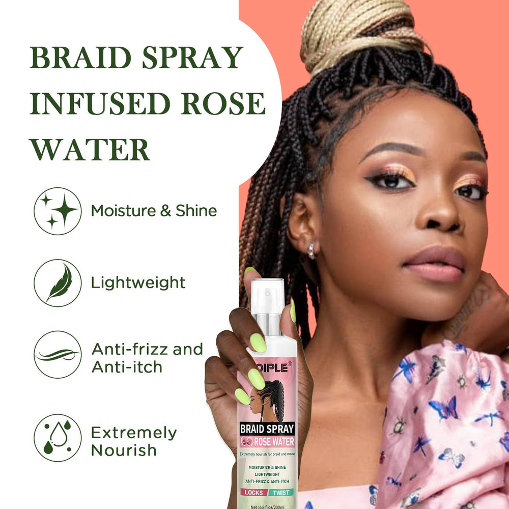 Goiple Braid Spray Rose Mint ingredients highlight natural rose water benefits.