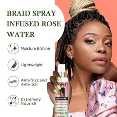 Goiple Braid Spray Rose Mint ingredients highlight natural rose water benefits.