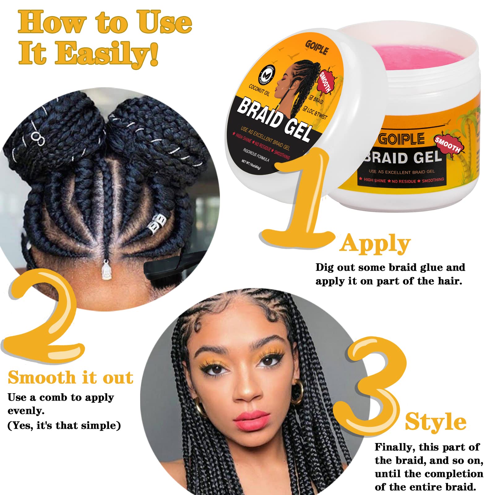Goiple natural oils blend (tea tree, argan, coconut) nourishes hair.