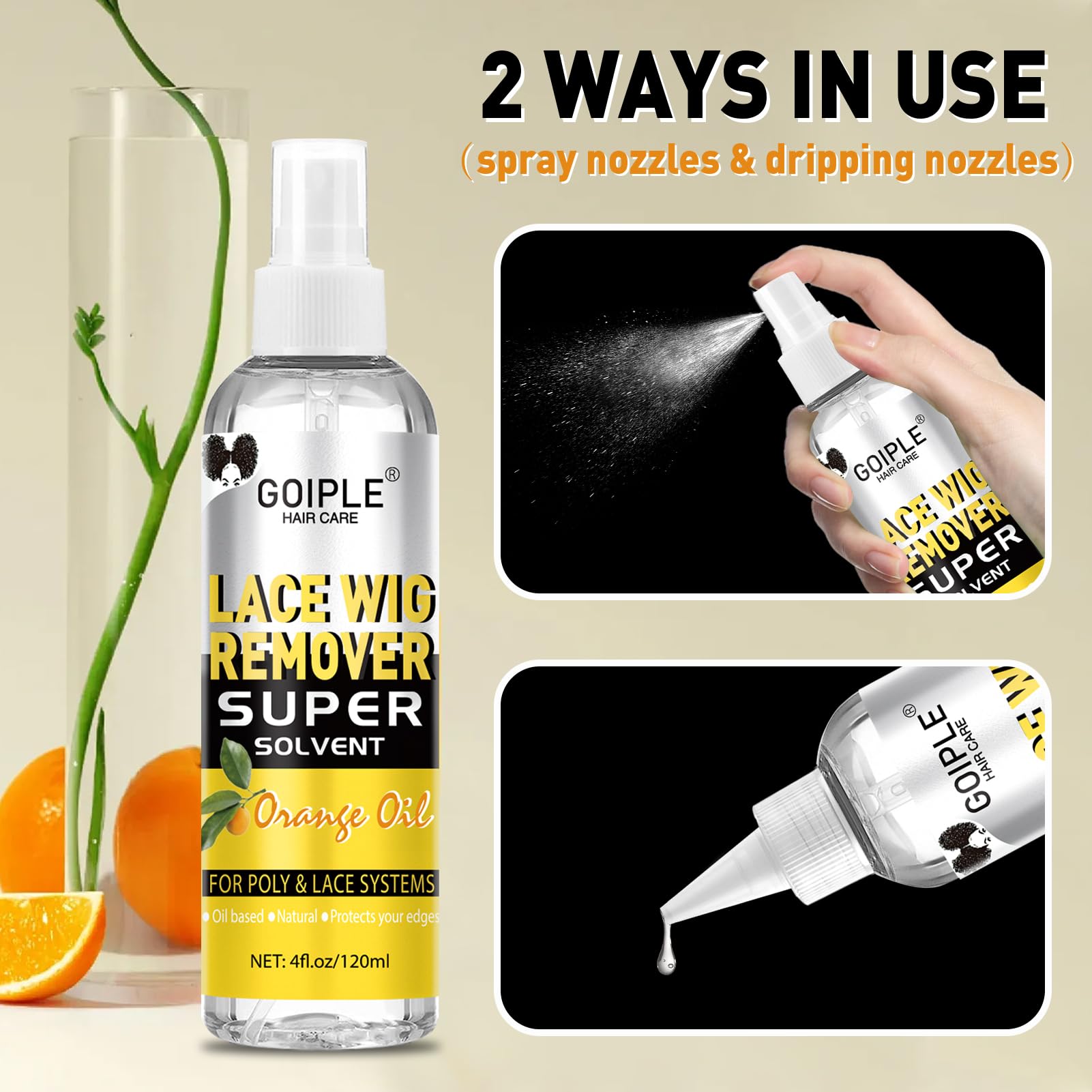 Goiple citrus-infused remover with orange and lemon for pleasant scent.
