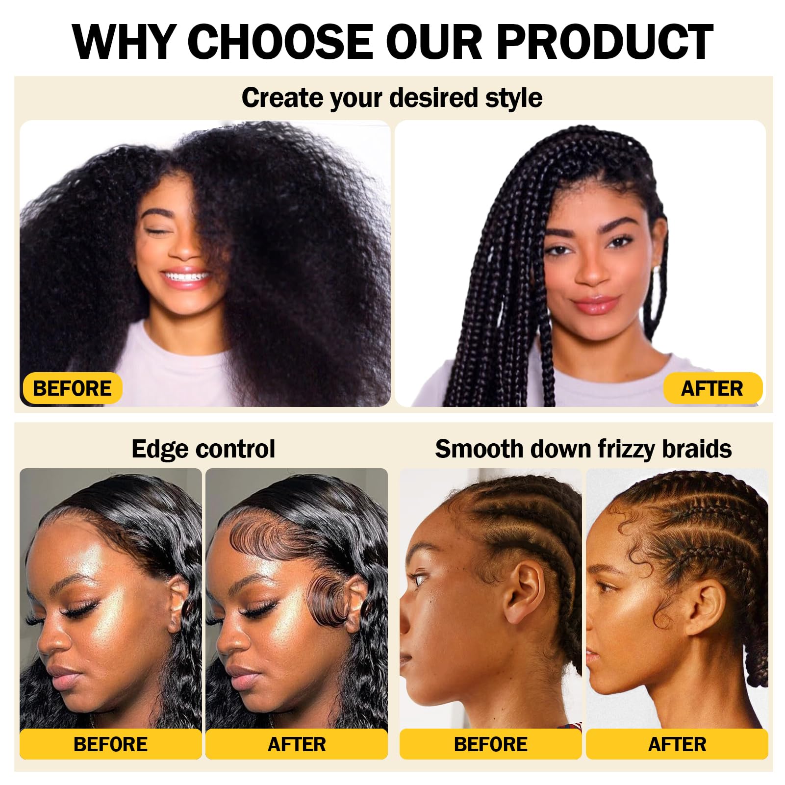 Goiple Edge Control braids sleek style—ideal for day-long wear.