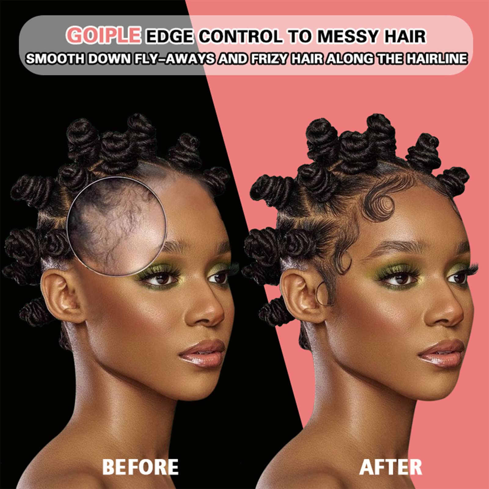 Goiple Edge Control Wax applied to hair for precise edge shaping.