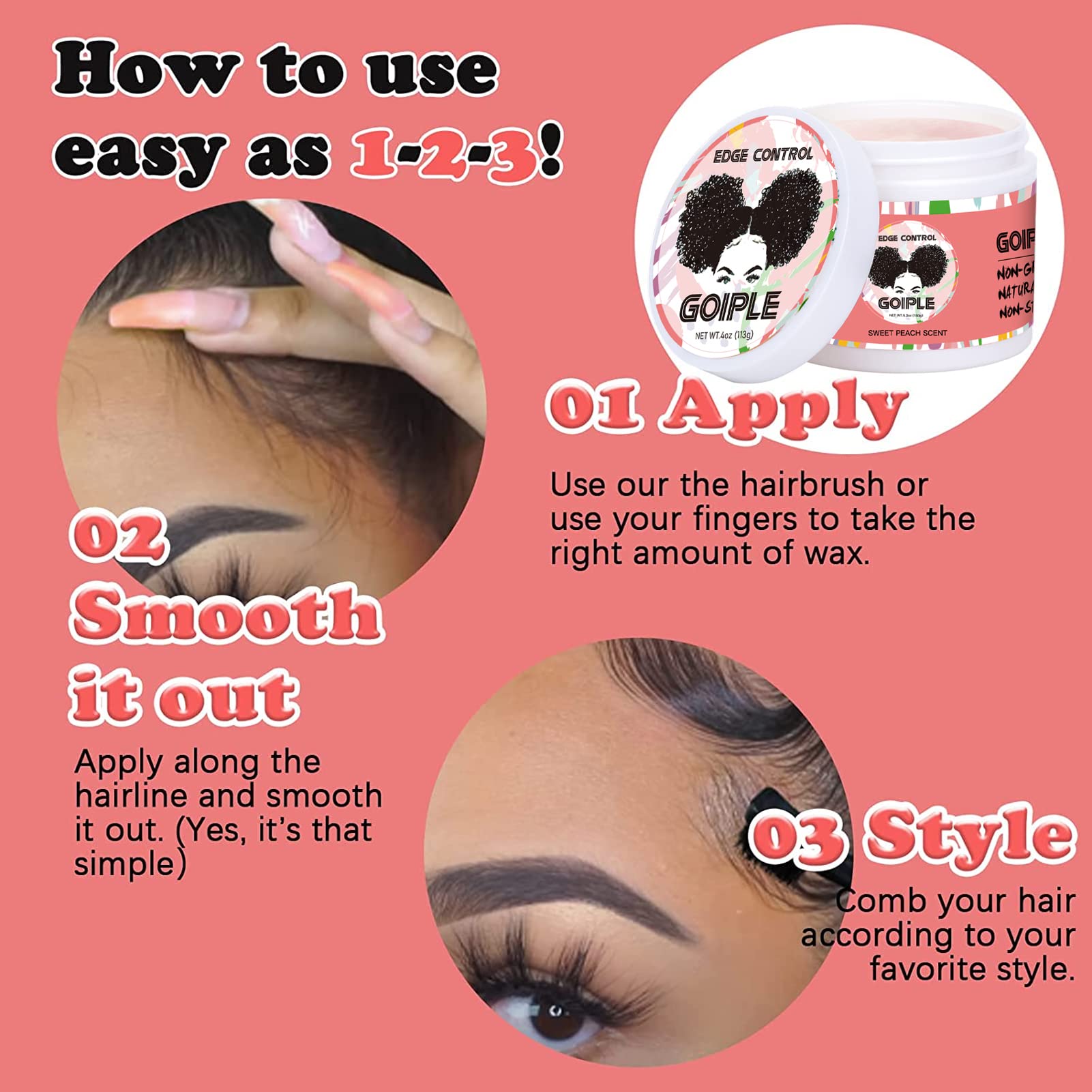 Goiple hair comb aids precise edge placement and detangling.