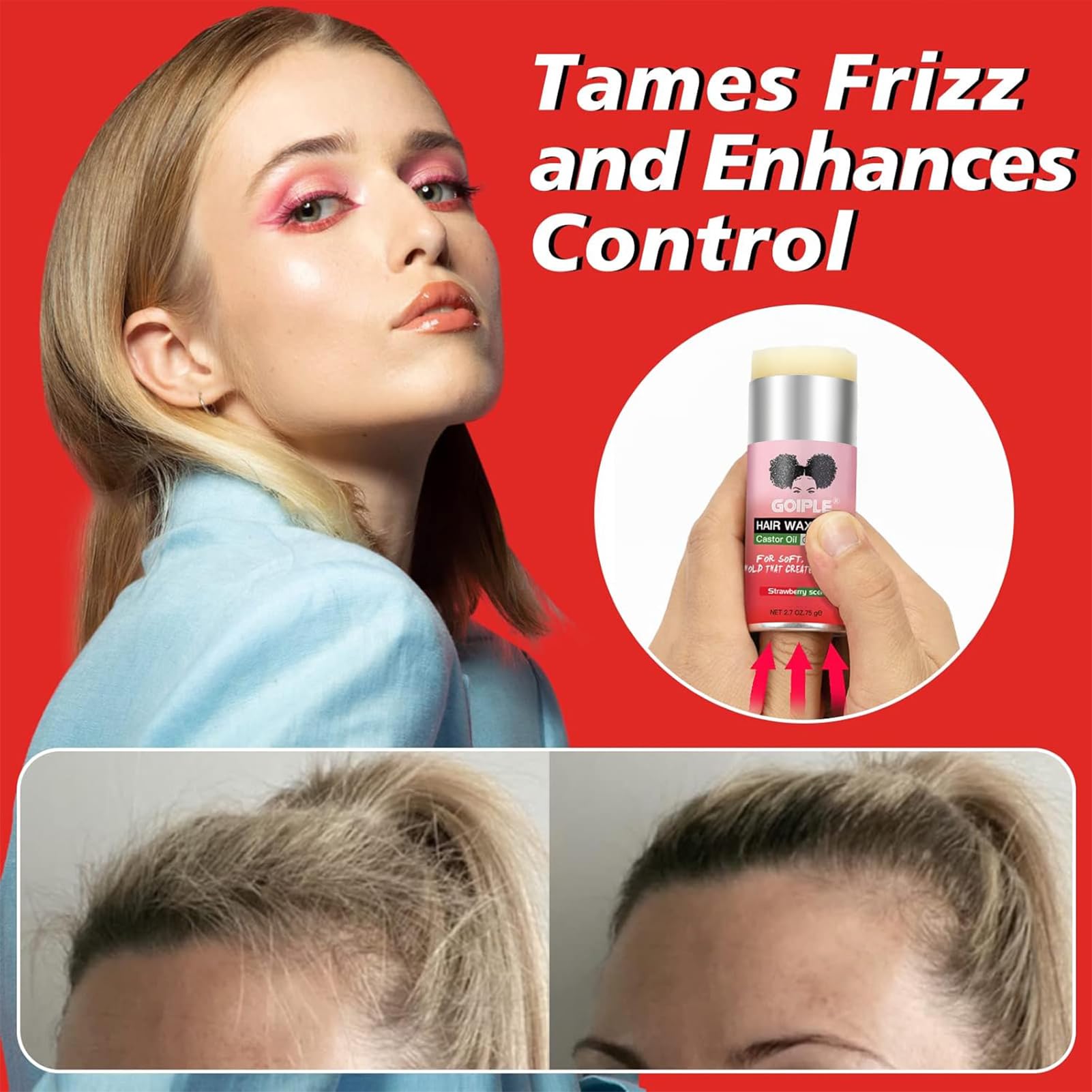 Goiple hair pomade stick smooths wigs for a natural, glossy finish.