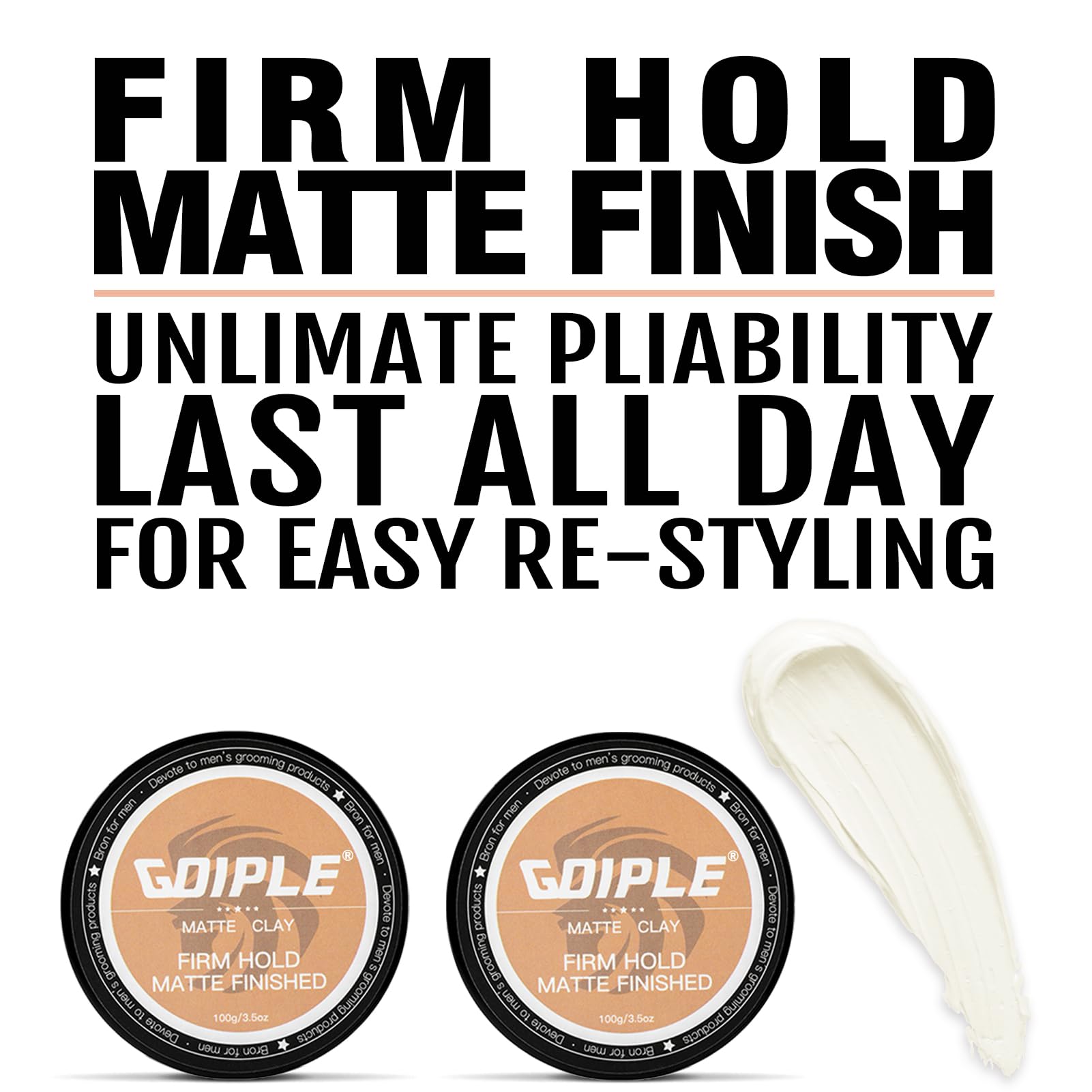 Goiple hands applying clay demonstrates easy, non-sticky styling