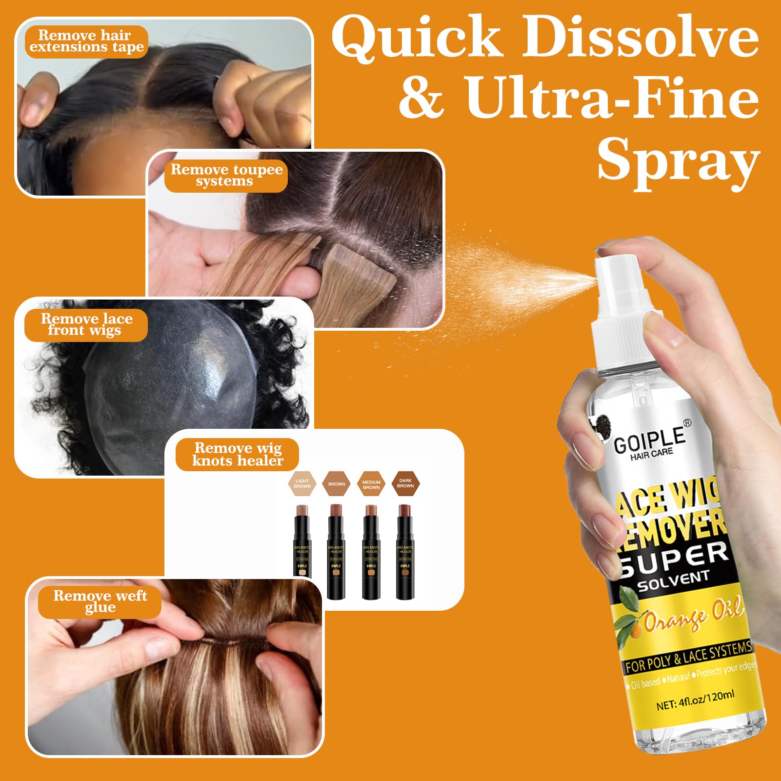 Goiple lace remover formula mild with citrus extracts for skin-friendly use.