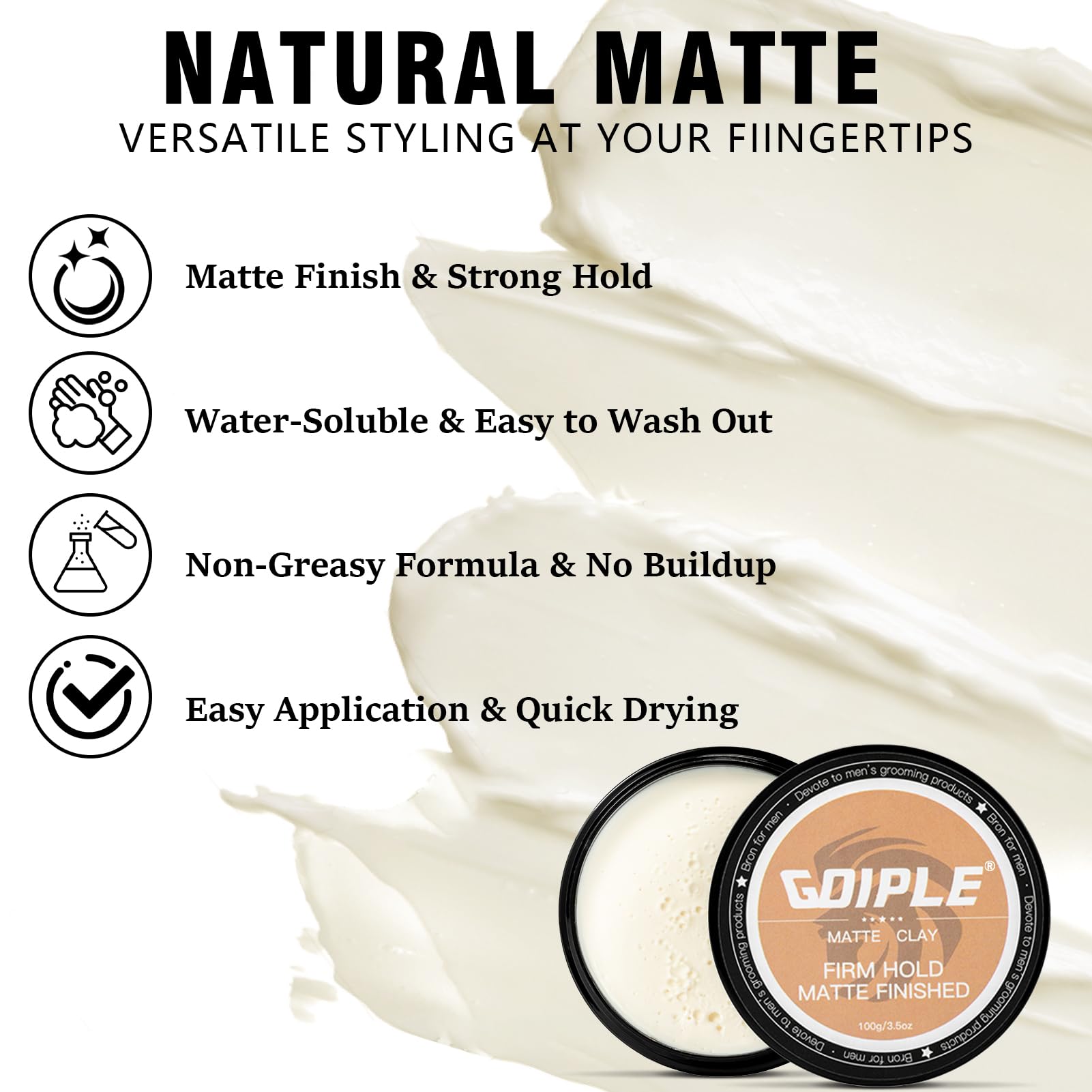Goiple matte finish look on sample hair showcases refined styling