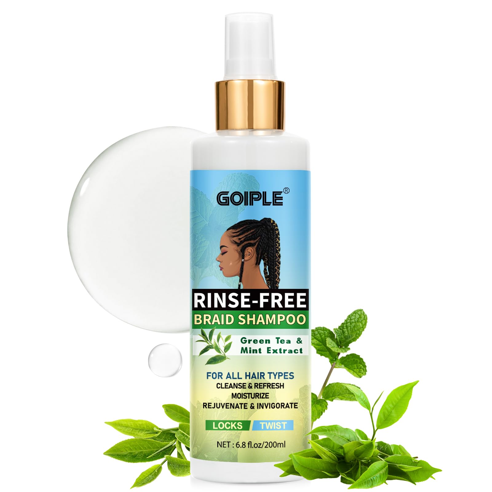 Goiple No-Water Braid Shampoo bottle for rinse-free cleansing of locs.