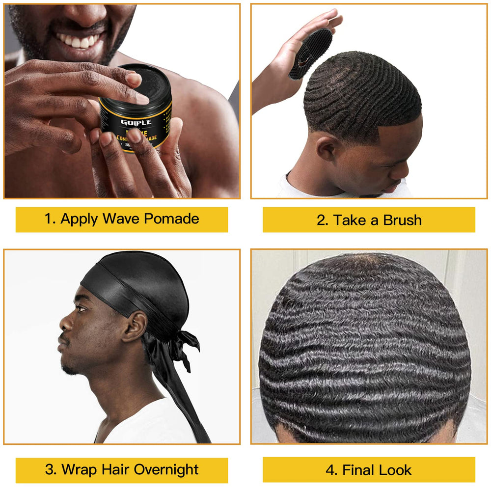 Goiple pomade with strong hold and sheen for defined waves.