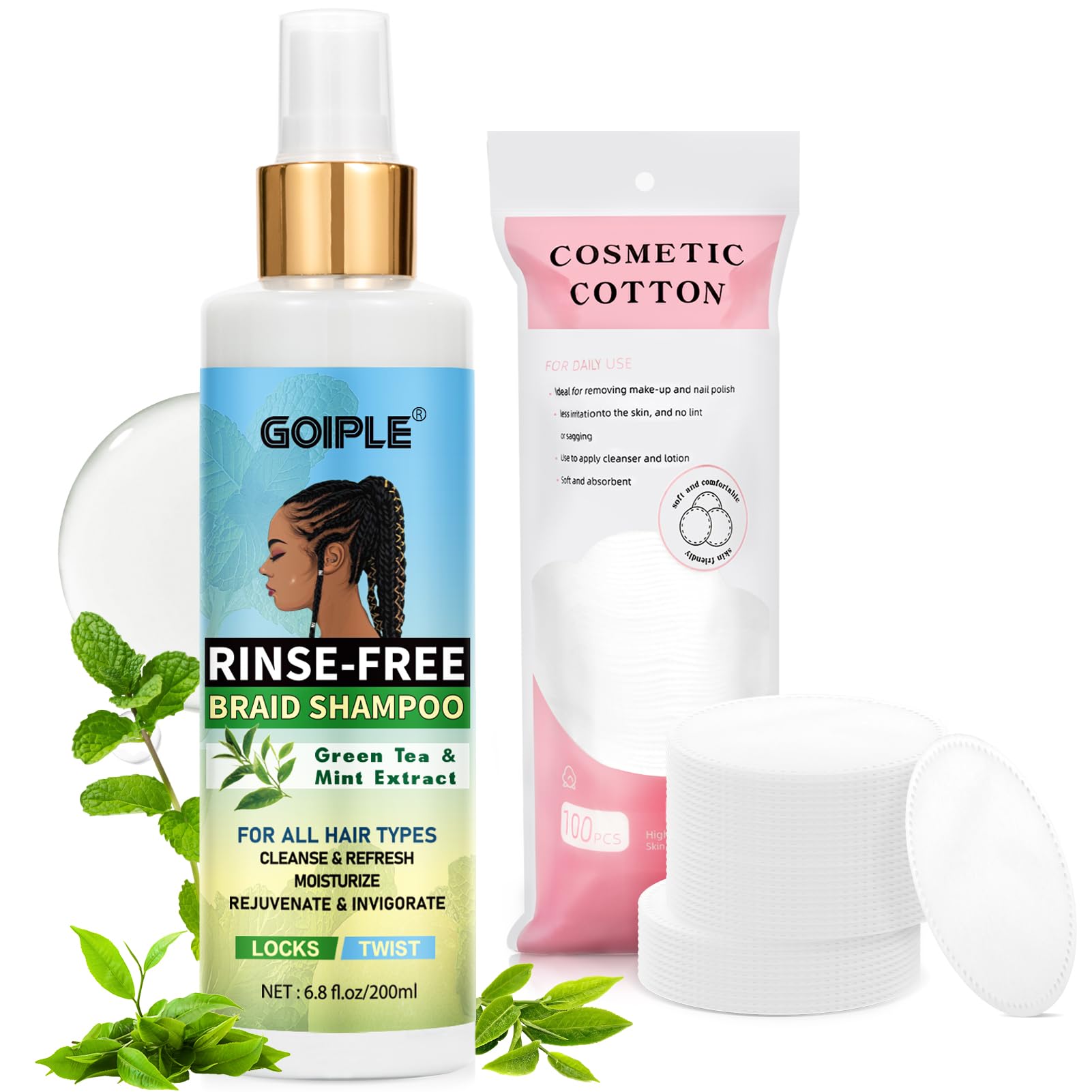 Goiple rinse-free shampoo bottle for braids delivering quick scalp refreshment