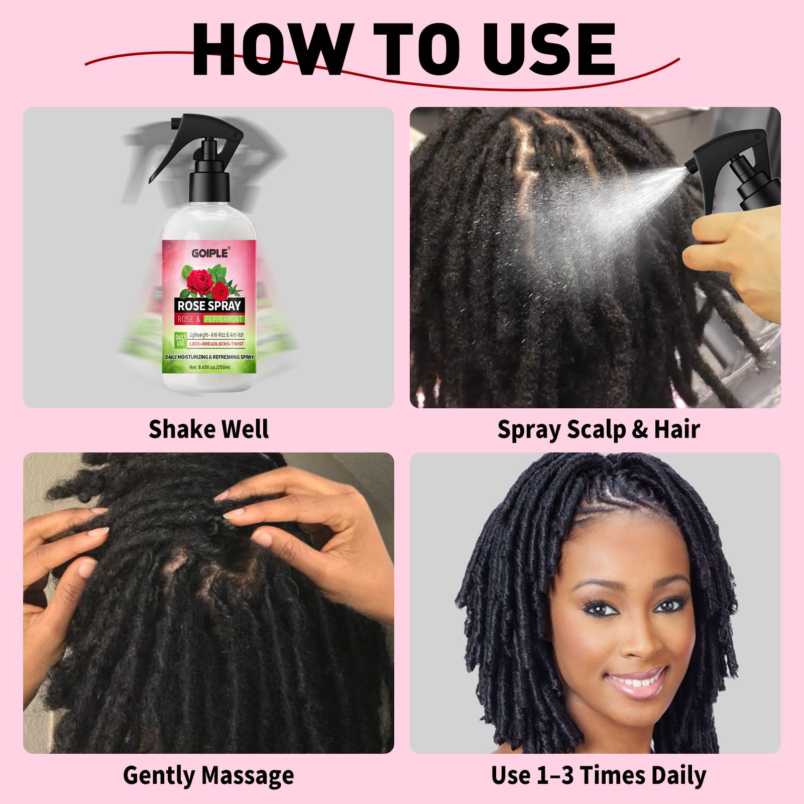 Goiple Rose Water application on scalp adds cooling relief.
