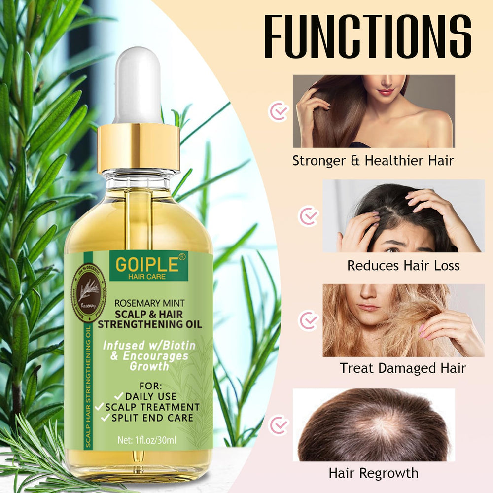 Goiple rosemary oil bottle promotes scalp nourishment and hair growth support.