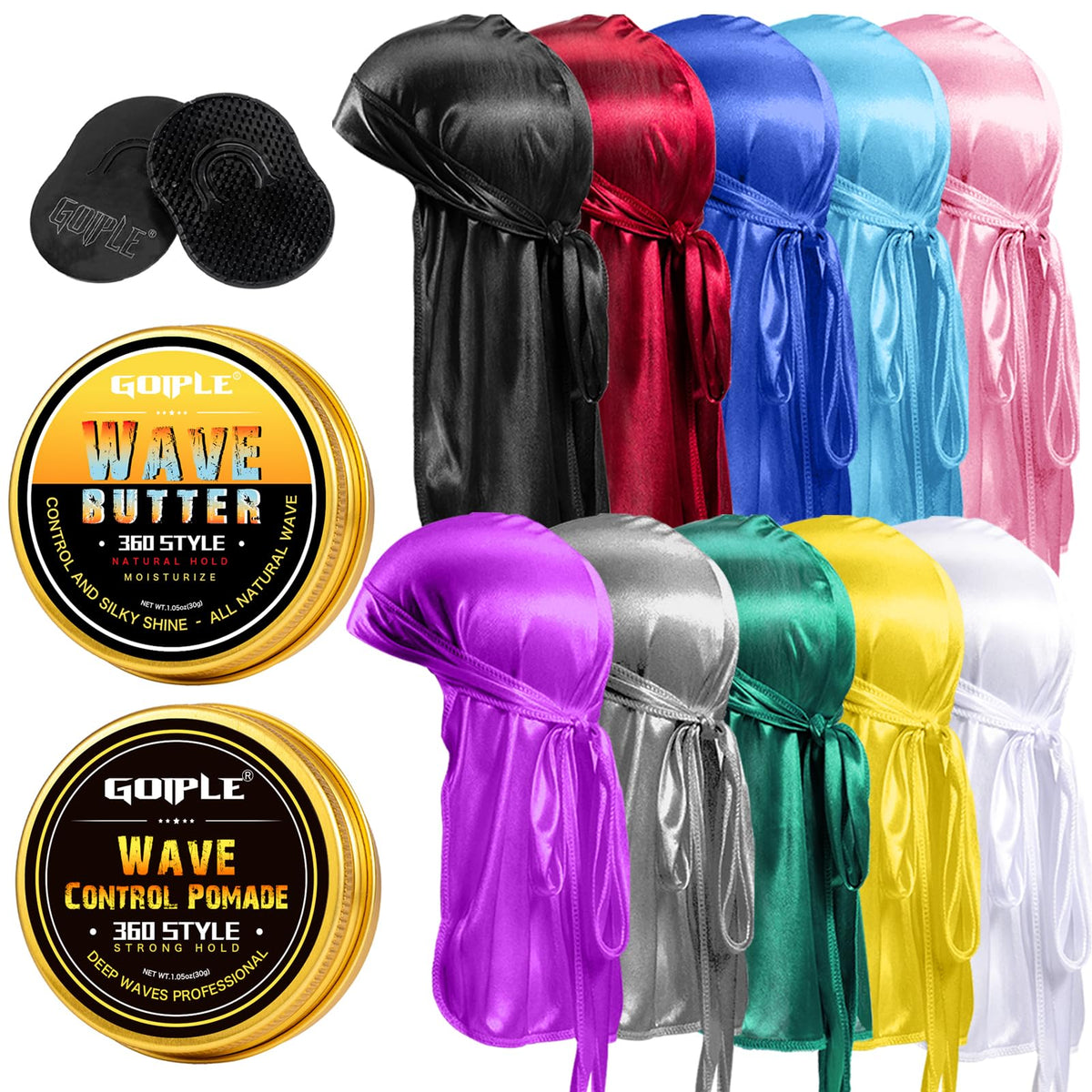 Goiple silky durag 360 wave kit for secure coverage and comfortable wear.