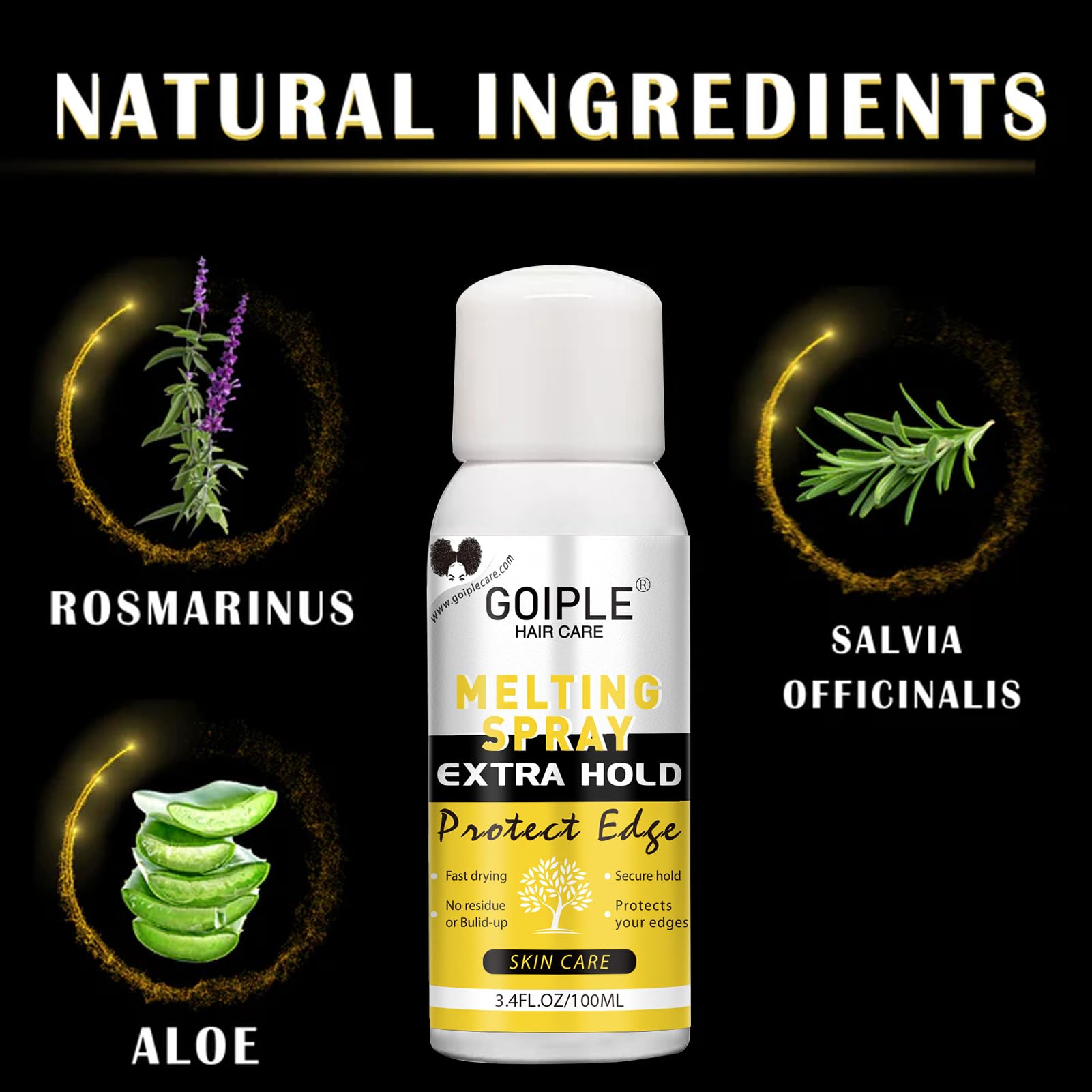 Goiple strong hold lace adhesive spray secures lace wig all day.