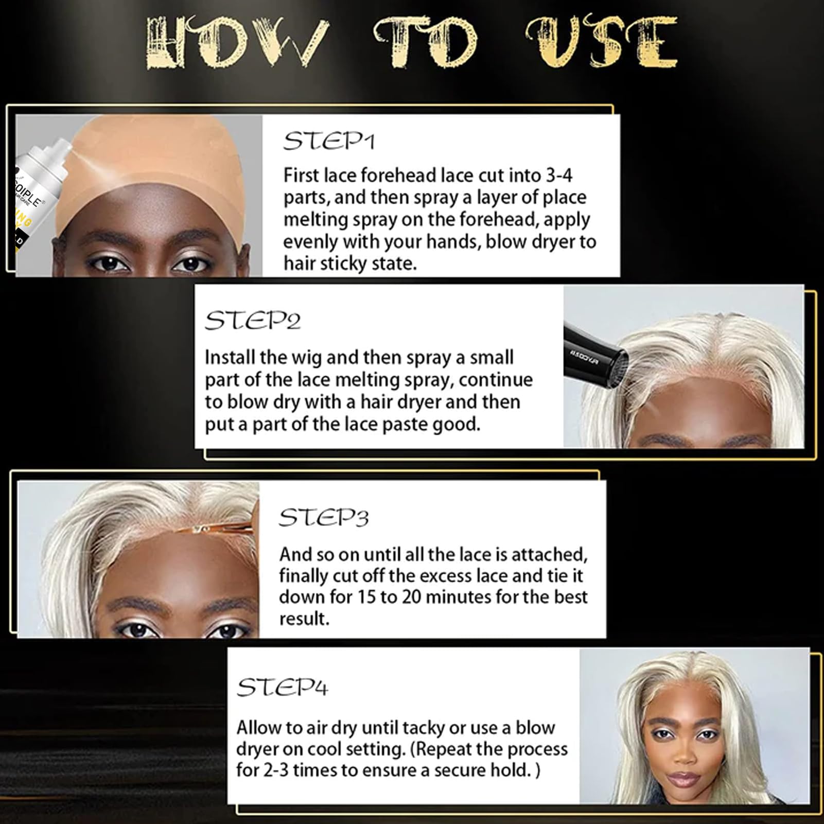 Goiple transparent drying wig glue leaves no visible traces on lace.