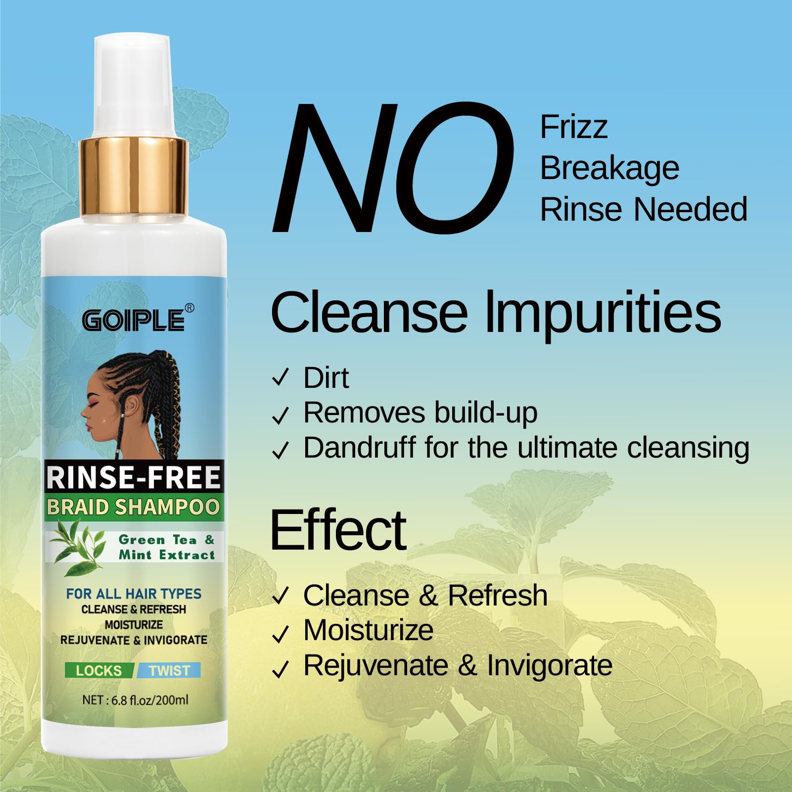 Goiple waterless braid shampoo foaming texture for quick refresh of protective styles.