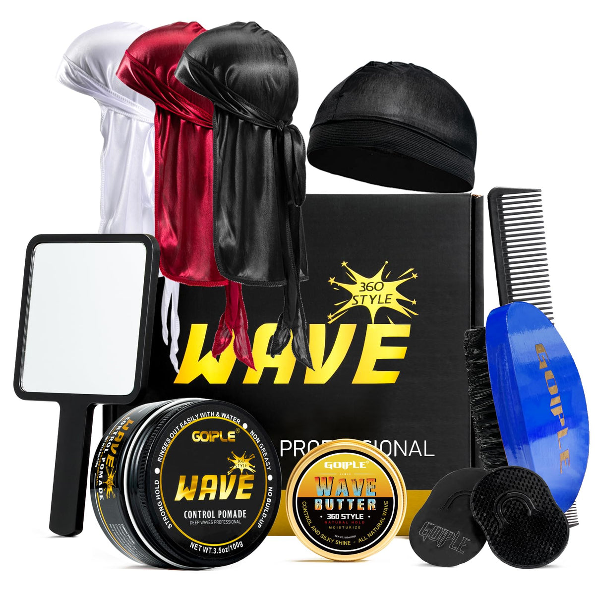 Goiple Wave Pomade strong hold bottle defines 360 waves with a clean finish.