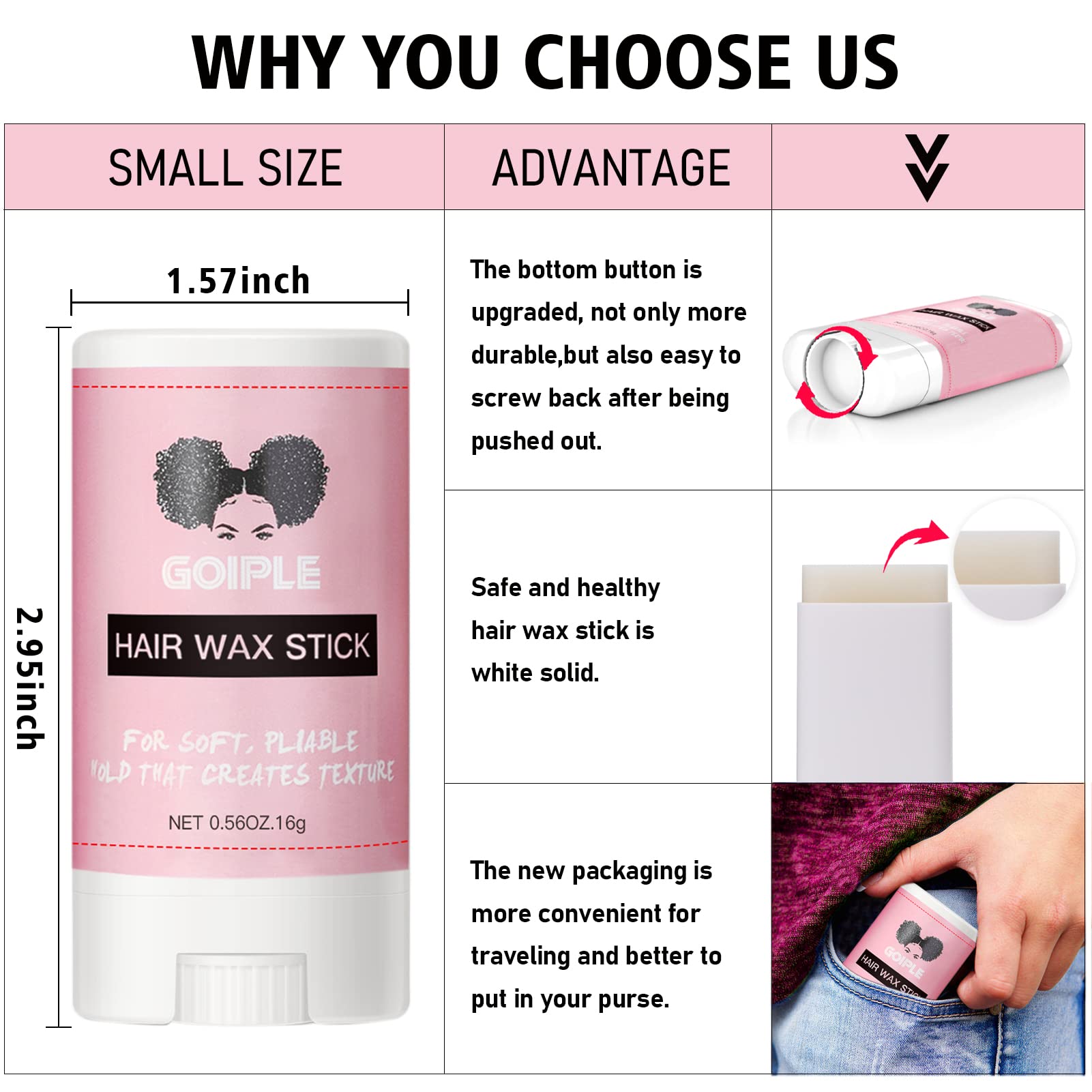 Goiple Wax Stick provides a 24-hour hold without heaviness.
