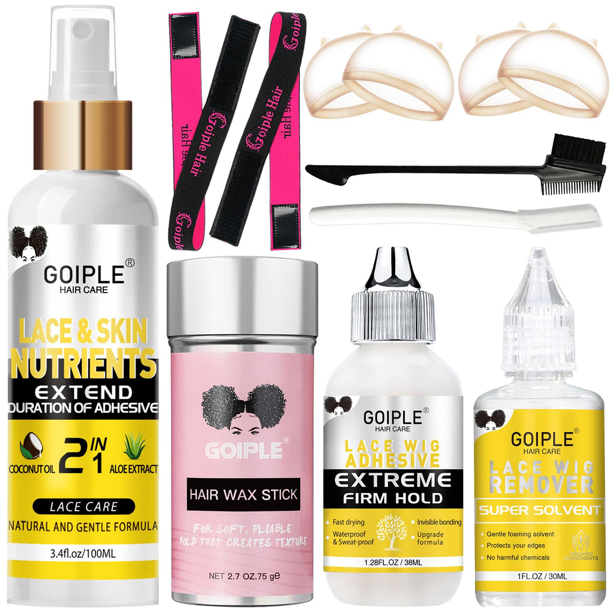 Goiple Wig Accessory Essentials Kit packaging showing all contents