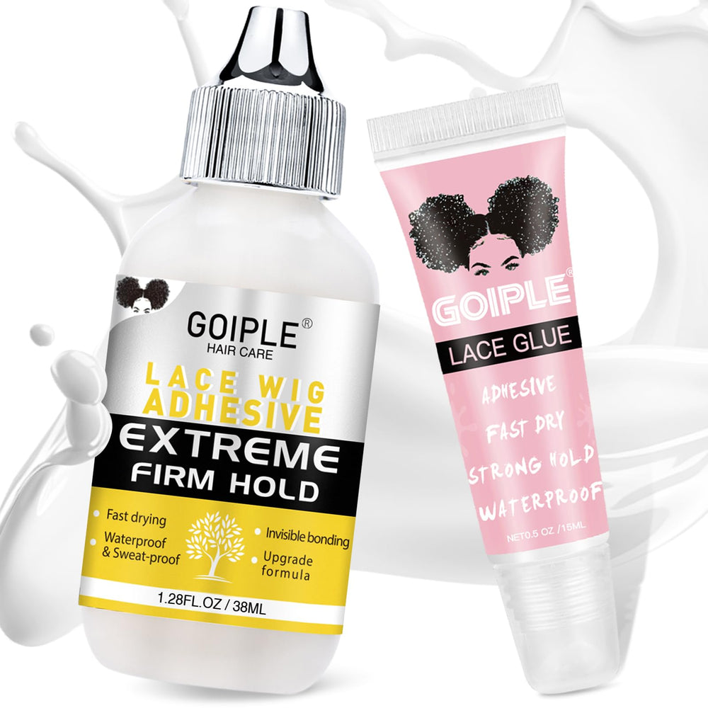 Goiple wig glue bottle close-up showing clear, skin-friendly adhesion