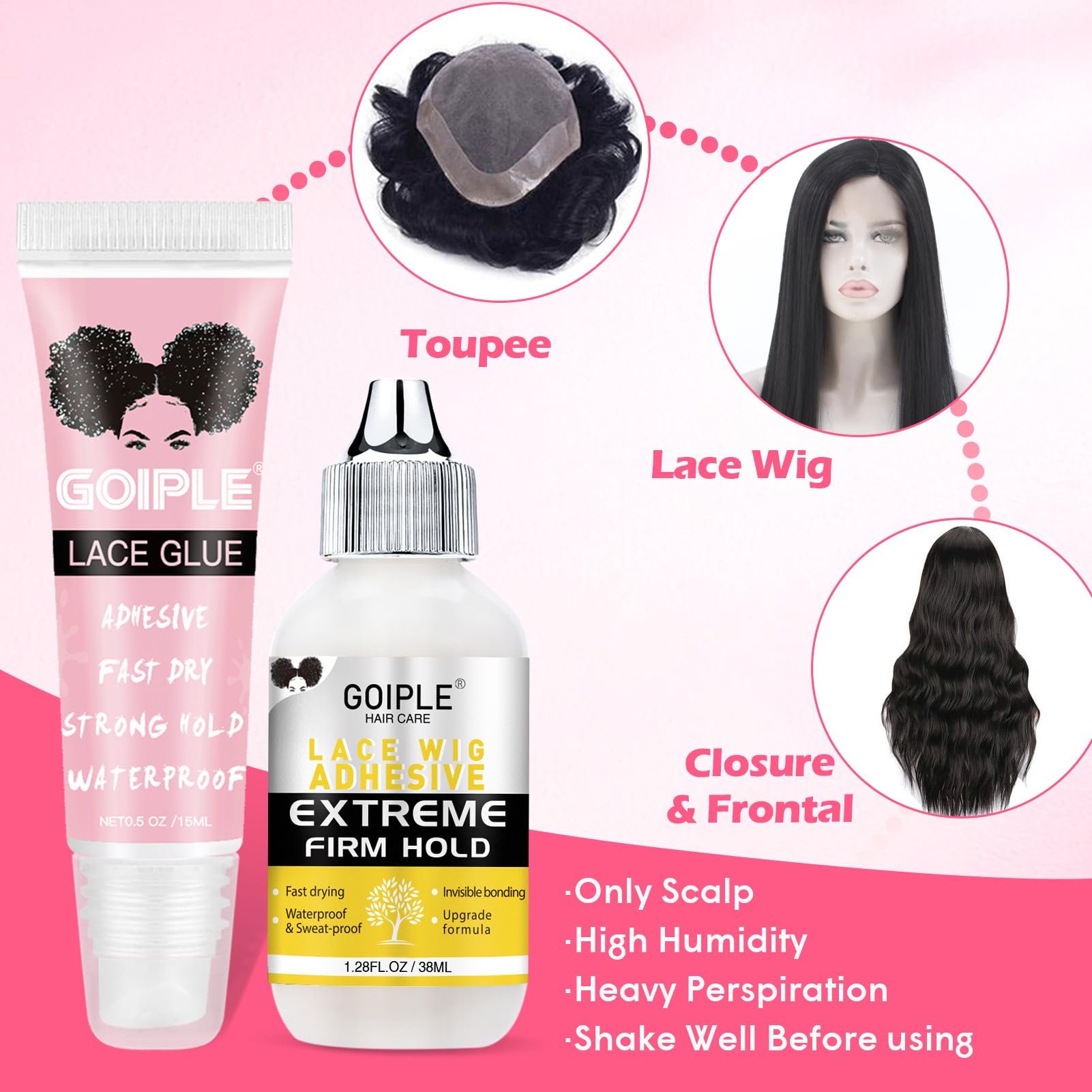 Goiple wig glue withstands sweat and humidity for all-day wear