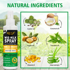 Goiple Wig Milk Spray ingredients close-up highlighting tea tree oil and coconut oil
