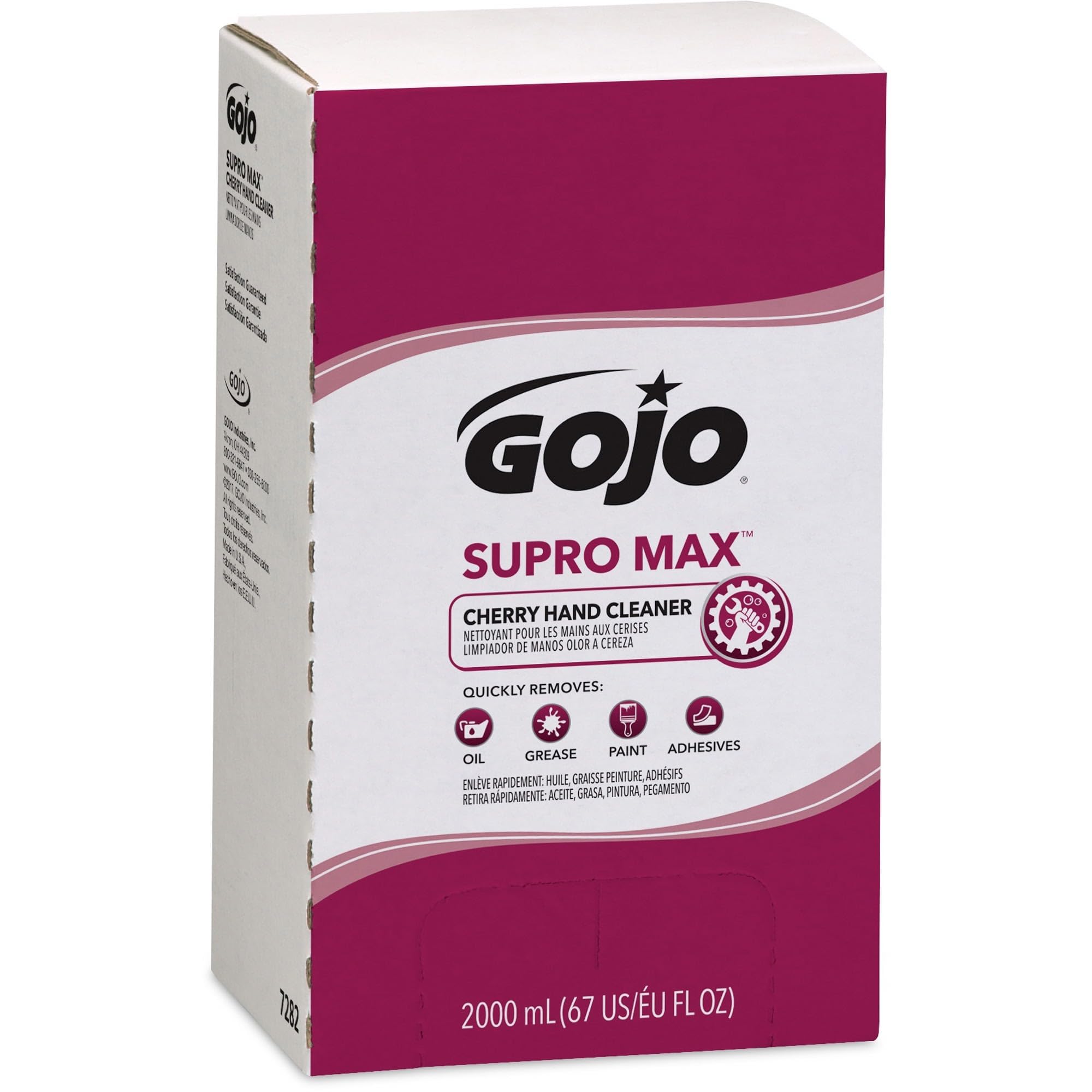 GOJO SUPRO+MAX Cherry refill bottle demonstrates eco-friendly design for easy recycling.