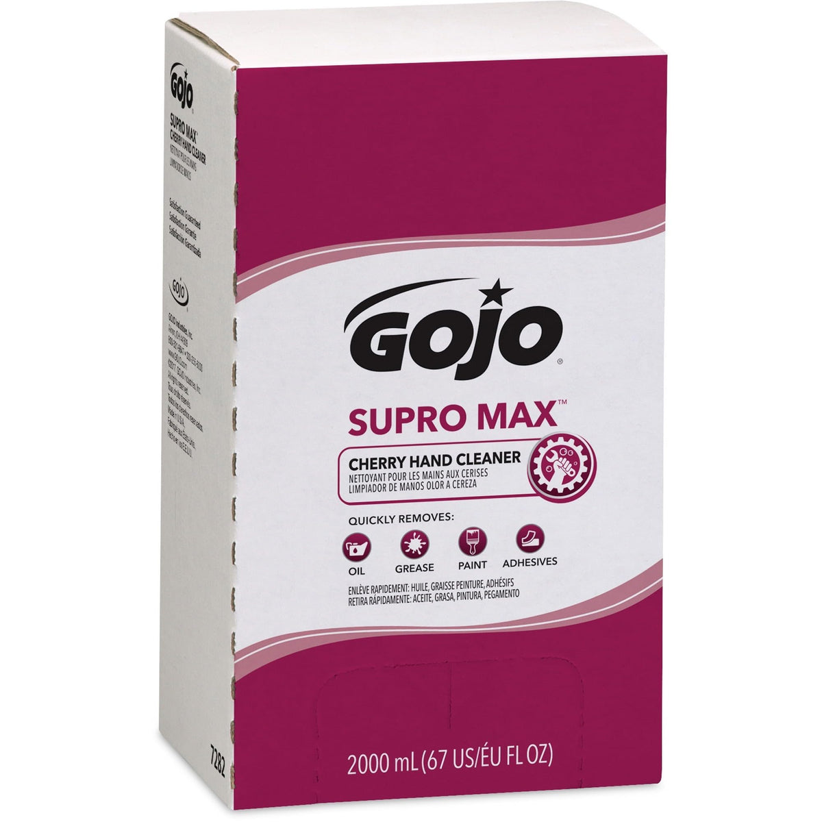 GOJO SUPRO+MAX Cherry refill bottle demonstrates eco-friendly design for easy recycling.
