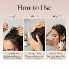 Golab Beauty hair oil dropper applying 3–5 drops to scalp for nourishment