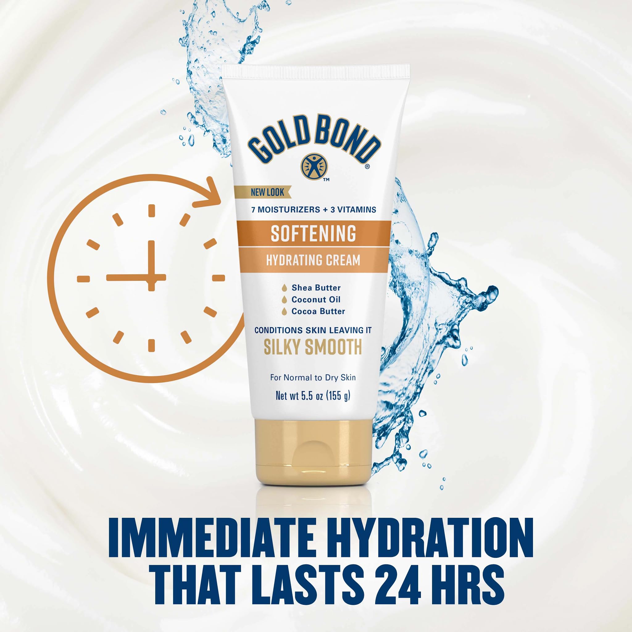 Gold Bond Softening Hydrating Cream label close-up highlights dermatologist-tested, hypoallergenic formula