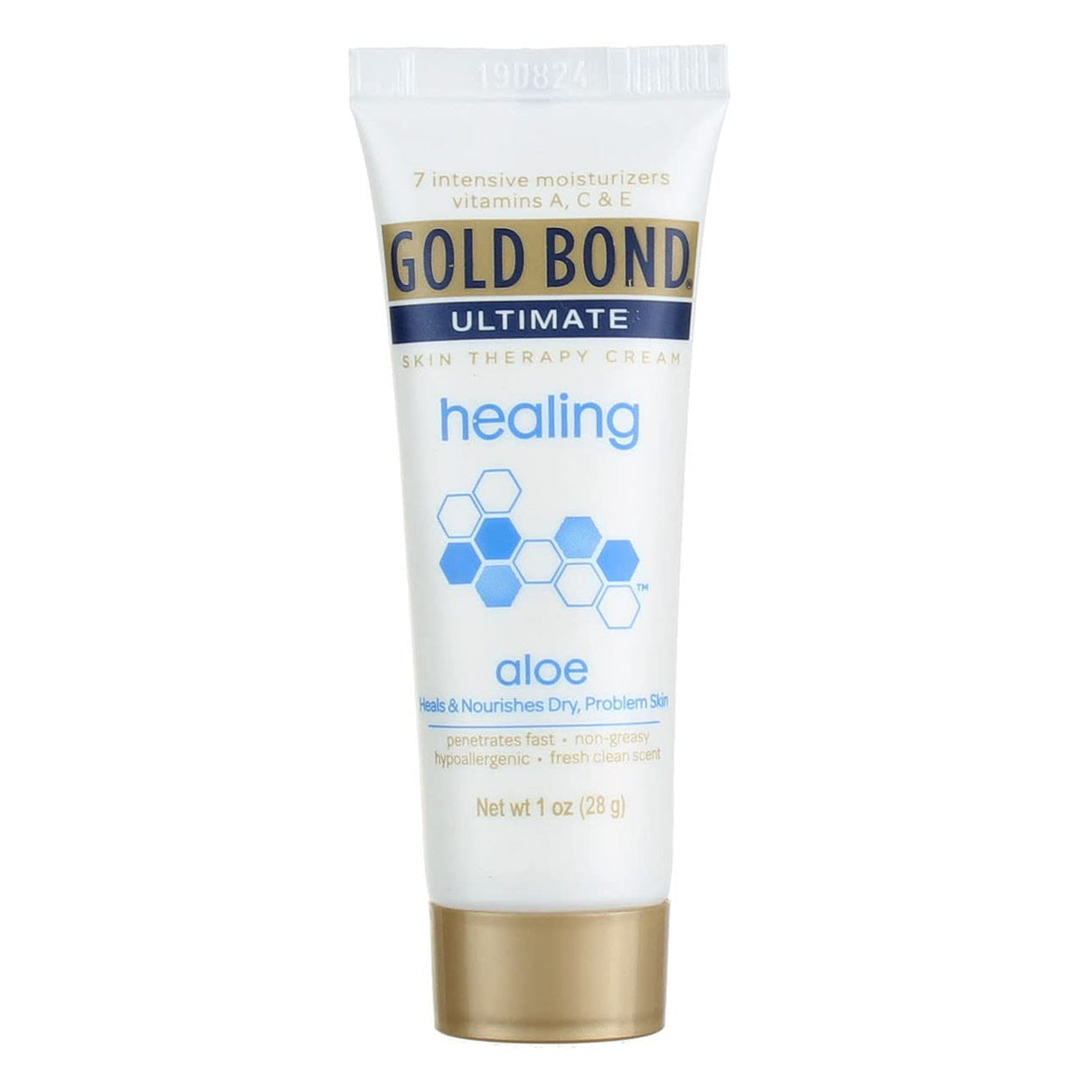 Gold Bond Ultimate Healing Aloe Lotion 1 oz tube front view showcasing portable moisture on the go