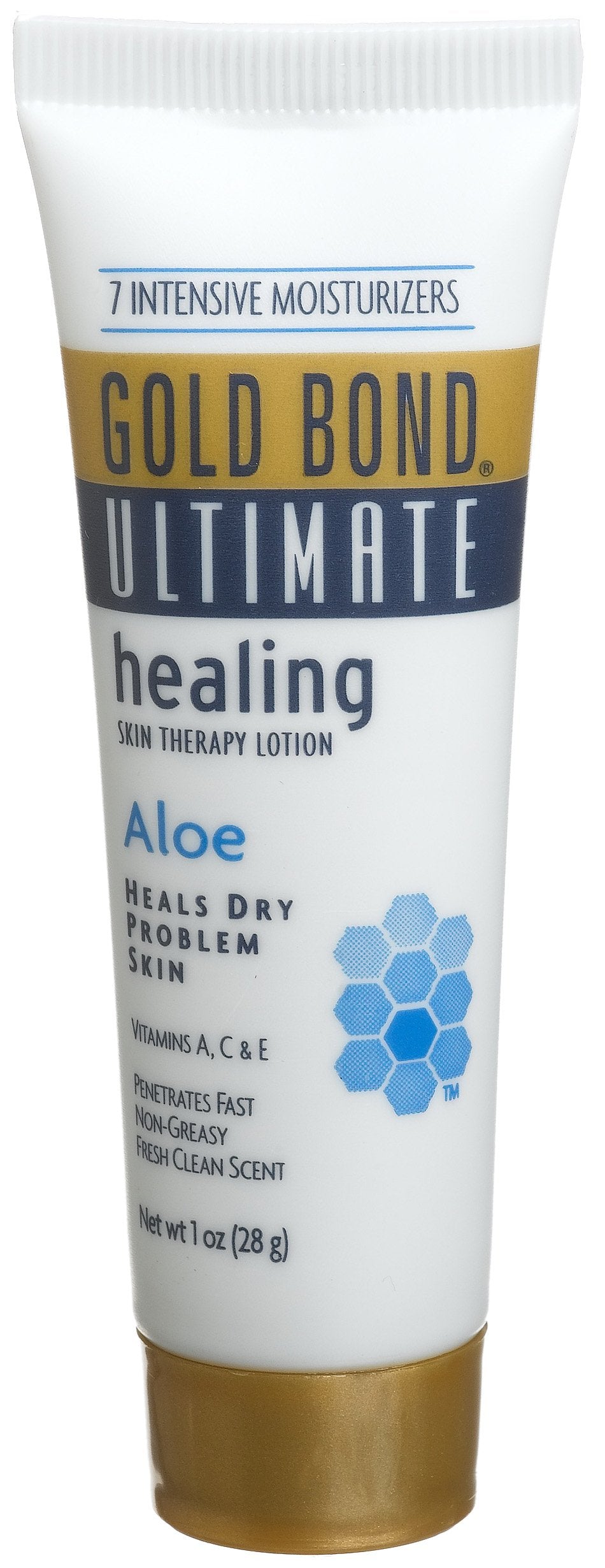 Gold Bond Ultimate Healing Lotion bottle, fast-absorbing hydration for dry skin.