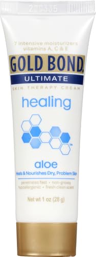 Gold Bond Ultimate Healing Lotion swirl on surface, non-greasy feel.