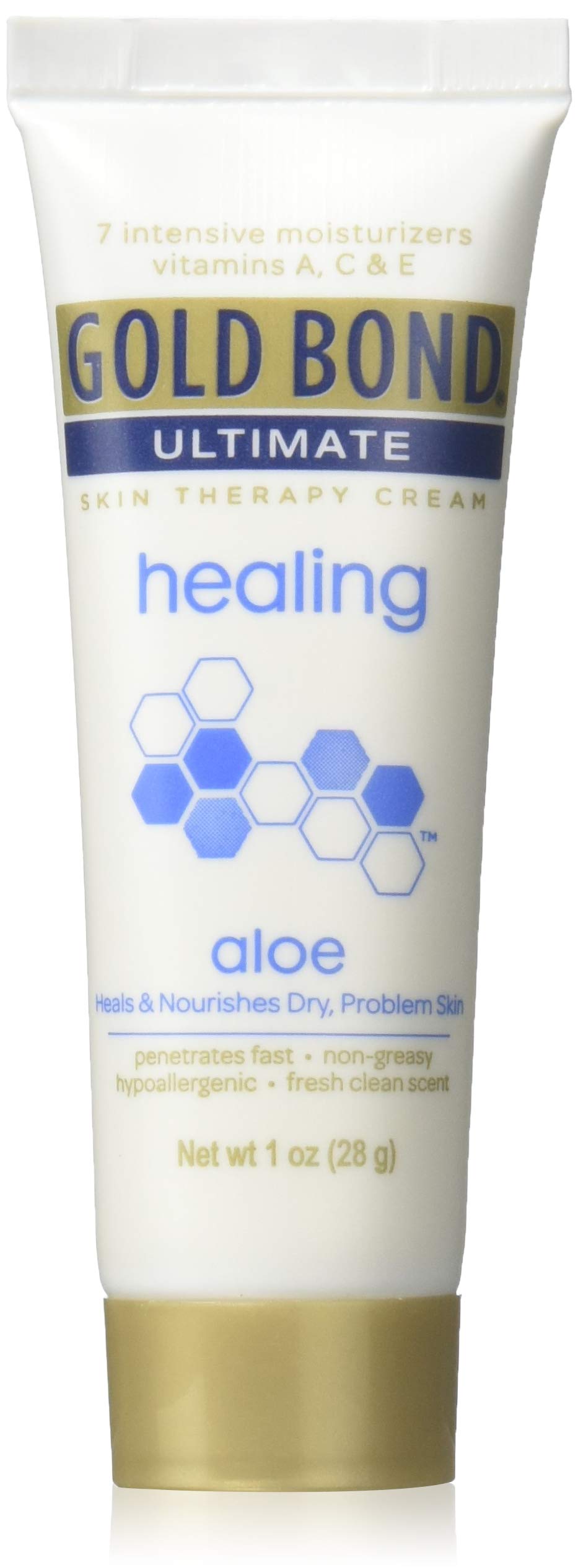 Gold Bond Ultimate Healing Lotion Aloe tube closeup, travel-friendly 1 oz.