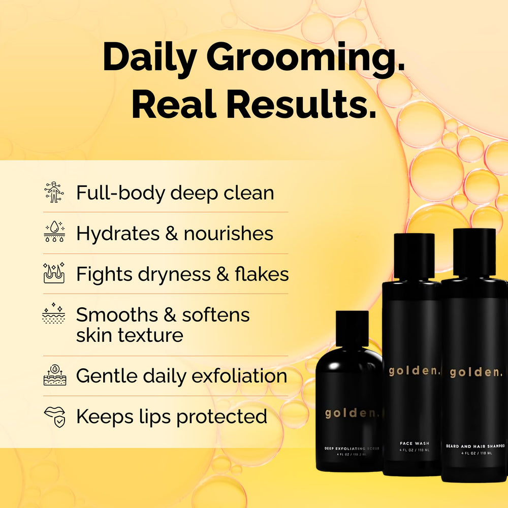 Golden Grooming The Unbearded Bundle beard and hair shampoo smooths strands and reduces frizz