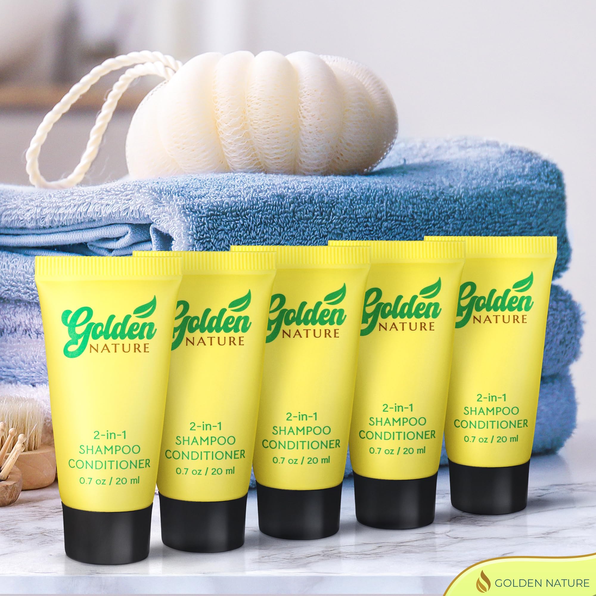 Golden Nature 100 mini bottles bulk pack ready for bulk amenities.