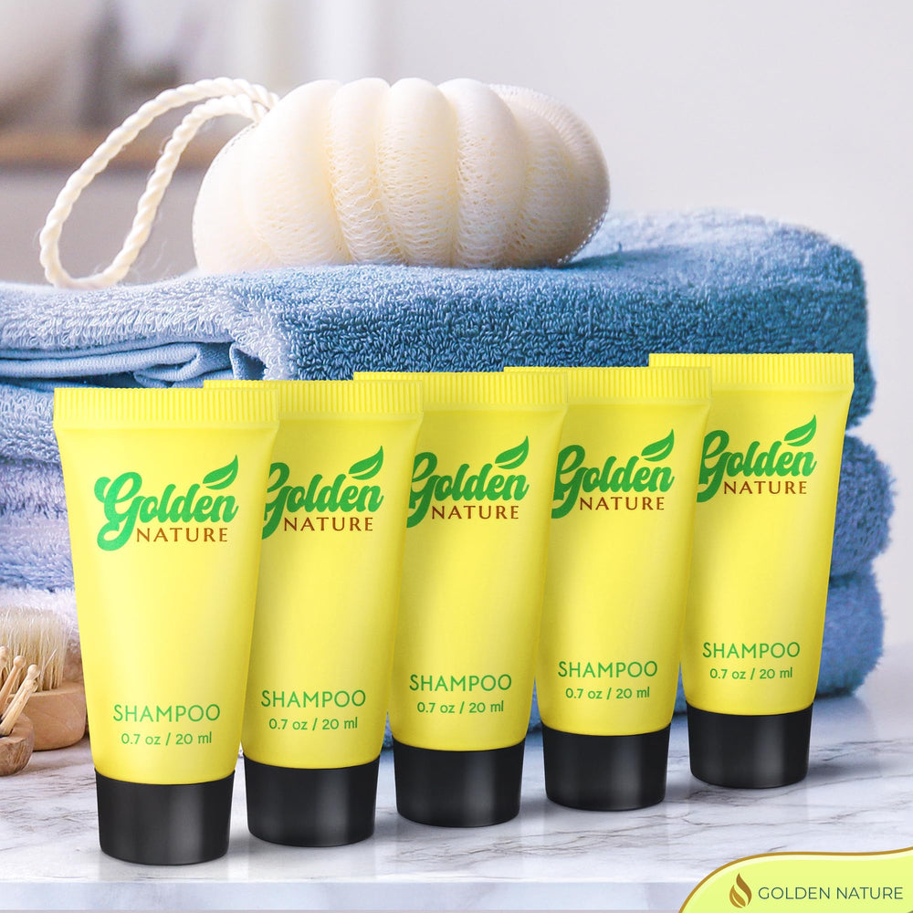 Golden Nature bulk shampoo 100-pack for hotel amenities and guest kits