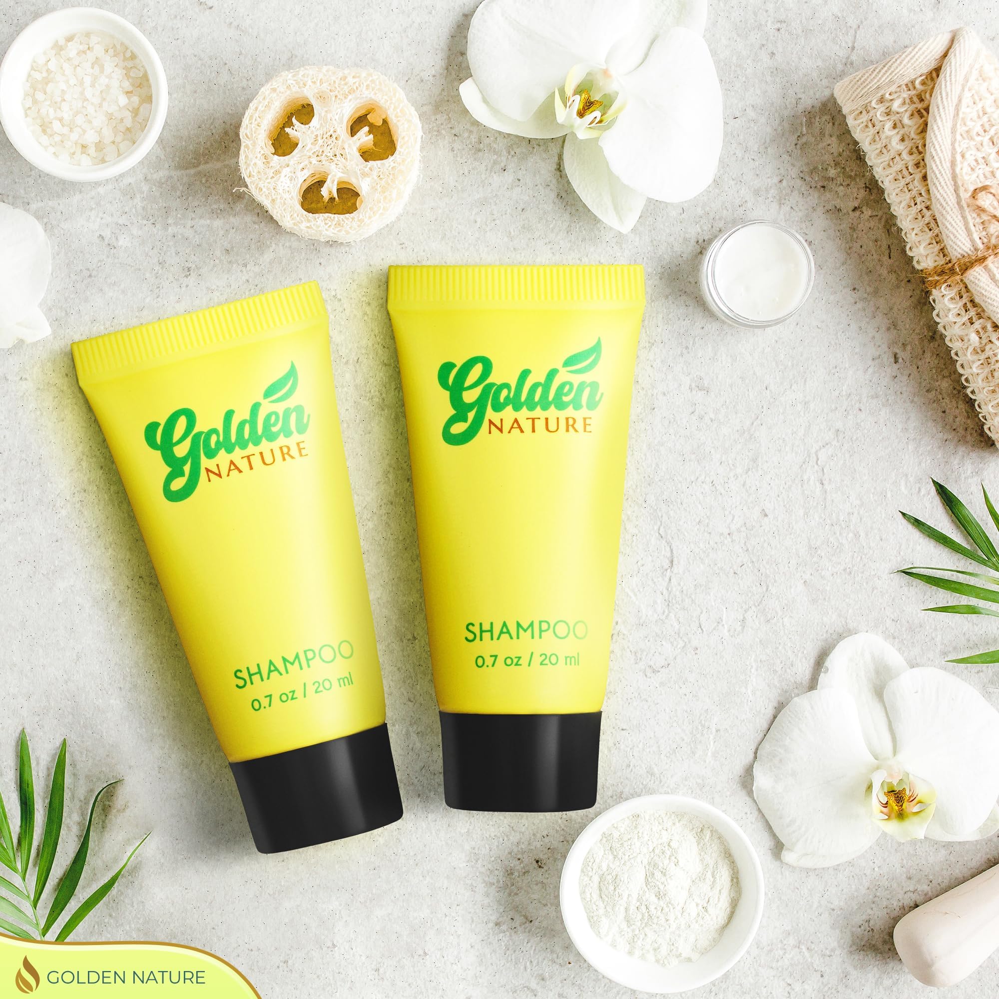 Golden Nature jasmine shampoo container for travel-friendly guest kits