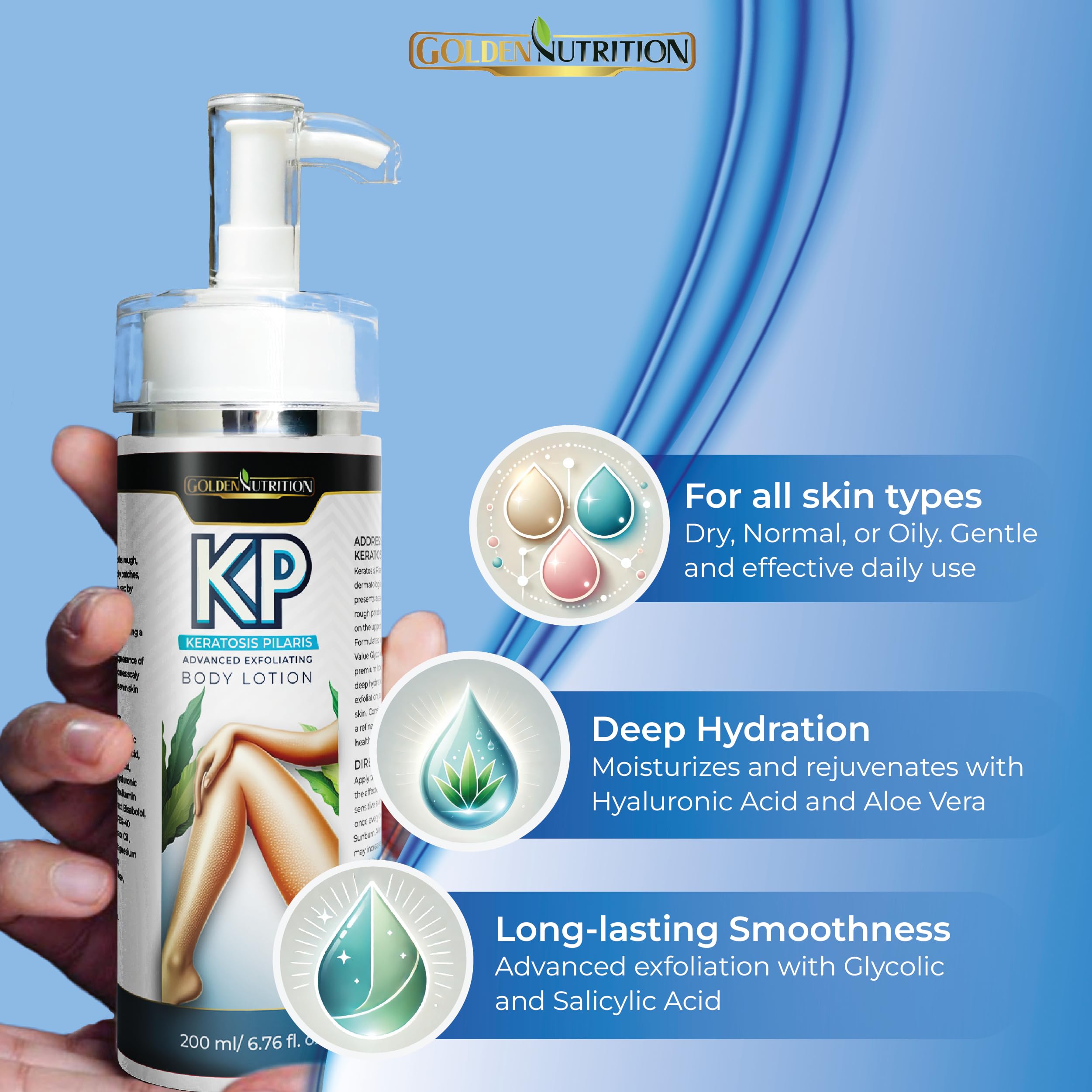 Golden Nutrition packaging and label show gentle, KP-focused skincare